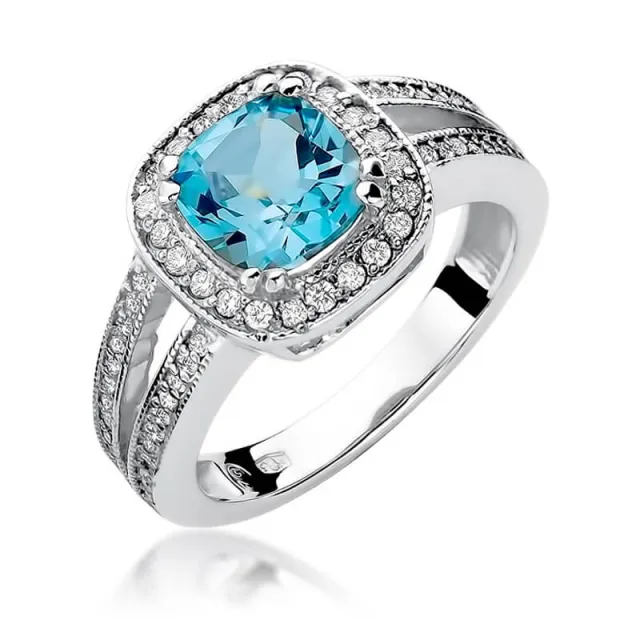 Złoty pierścionek z diamentem Białe złoto EW-307 topaz