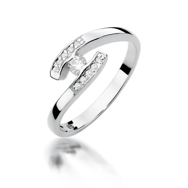 Złoty pierścionek z diamentem Białe złoto EW-372 0,19ct