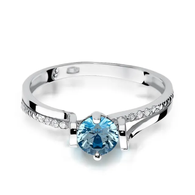 Złoty pierścionek z diamentem Białe złoto EW-102 topaz