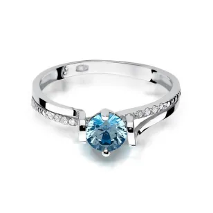 Złoty pierścionek z diamentem Białe złoto EW-102 topaz