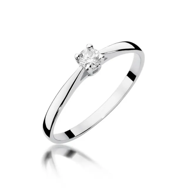 Złoty pierścionek zaręczynowy z diamentem białe złoto 0,15ct