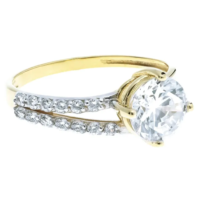 Złoty pierścionek Cyrkonie DUŻY KAMIEŃ zaręczynowy