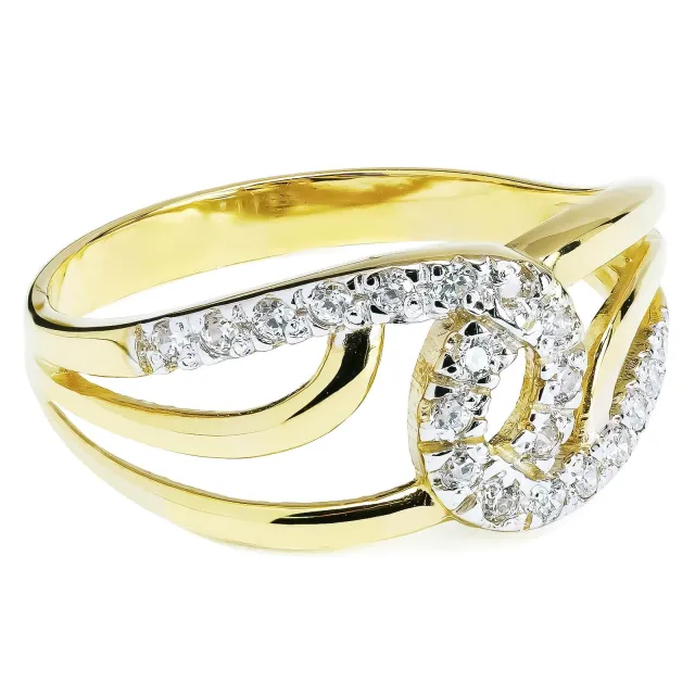Szeroki pierścionek złoty przeplatane cyrkonie