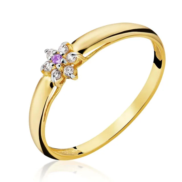 Złoty pierścionek Kwiatek Fioletowy próba 585