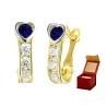 Złote kolczyki niebieskie Serduszko z Cyrkoniami