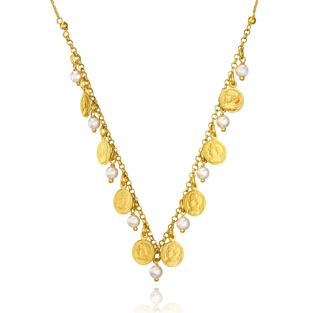 Srebrny naszyjnik pozłacany 18k złotem Gold monety