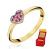 Złoty Pierścionek Serce z rubinowych cyrkonii