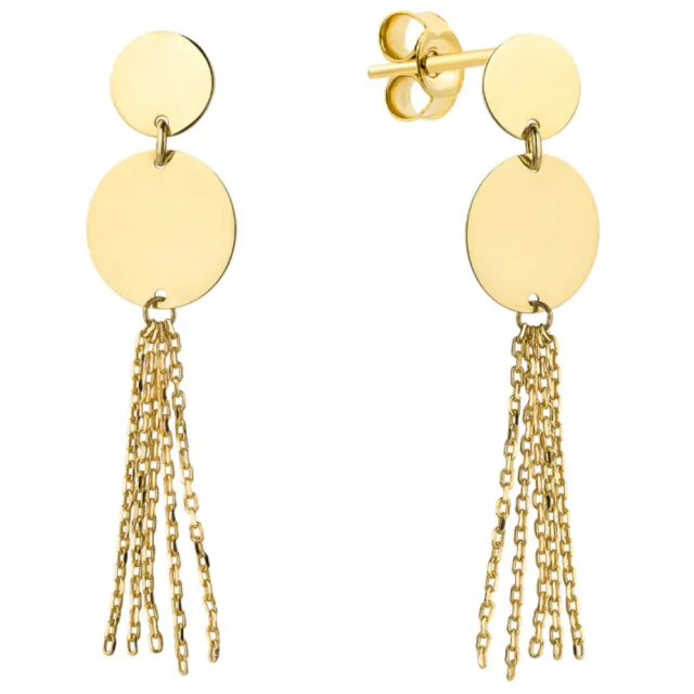 Kolczyki złote kółka pełne z łańcuszkami