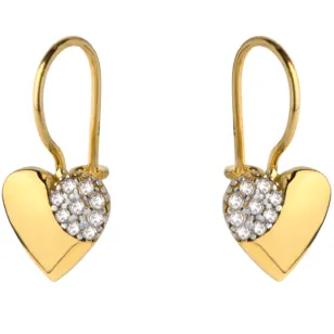Kolczyki złote pełne serce z częścią cyrkonii