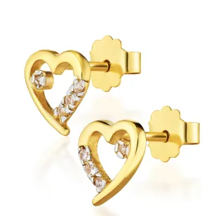 Złote kolczyki serce z kamieniami 585