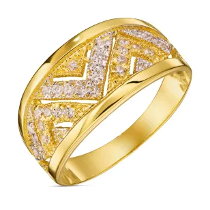 Szeroki złoty pierścionek 585 z białymi kamieniami