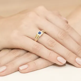 Złoty Pierścionek 585 z diamentem szafir 0,20ct