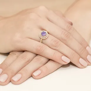 Złoty Pierścionek 585 z diamentem ametyst 0,90ct