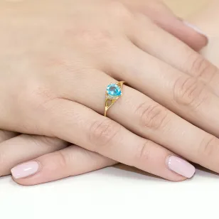 Złoty Pierścionek 585 z diamentem topaz 0,90ct