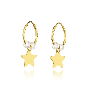 Goldene Ohrringe des Eclat Pearl Wheel mit Sternprobe 585 | ergold