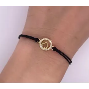 Vergoldetes Armband Schwarze Saite HEART in CIRCLE SBZ22 | ergold