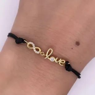 Vergoldetes Armband Schwarze Saite LOVE AND INFINITY SBZ30 | ergold