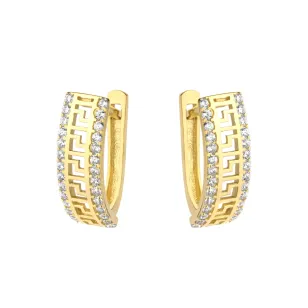 ⭐ Ohrringe goldene griechische Straße und zwei Reihen Zirkonia ♥ Ergold