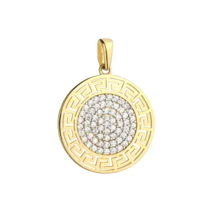 ⭐ Anhänger goldener Kreis griechisches Muster und Strasssteine ♥ Ergold