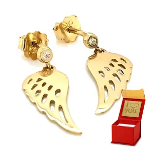 ⭐ Engelsflügel-Ohrringe mit einem kleinen Zirkonoxid hängenden ♥ Ergold