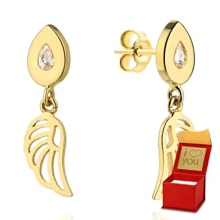 ⭐ Ohrringe goldener Flügel an einer Träne mit Zirkonoxid ♥ Ergold
