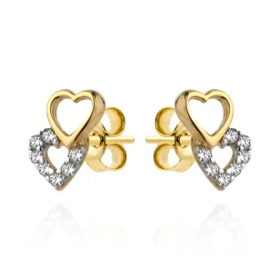 ⭐ Ohrringe zwei Herzen golden und Zirkonoxid ♥ Ergold