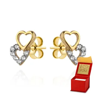 ⭐ Ohrringe zwei Herzen golden und Zirkonoxid ♥ Ergold