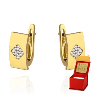 ⭐ Ohrringe goldenes Quadrat aus Strassstein in einem goldenen Rechteck ♥ Ergold