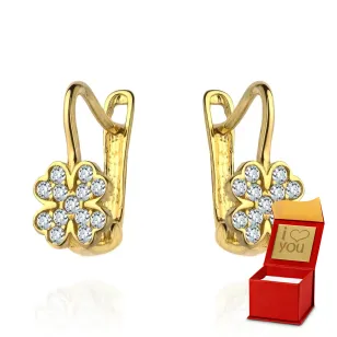 ⭐ Ohrringe Goldklee gefüllt mit Strasssteinen ♥ Ergold