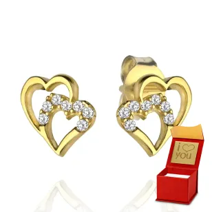 ⭐ Ohrringe golden verschlungene Herzen und Strasssteine ♥ Ergold