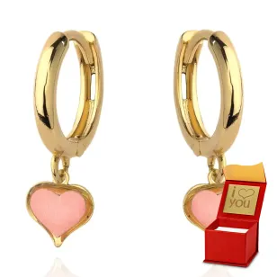 ⭐ Ohrringe goldrosa Herz hängen an einem Kreis ♥ Ergold