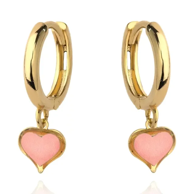 ⭐ Ohrringe goldrosa Herz hängen an einem Kreis ♥ Ergold