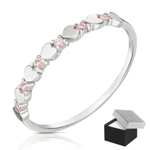 Pierścionek srebrny różowe kamienie serca