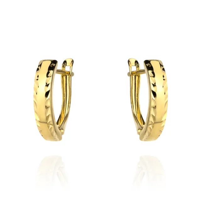 ⭐ Kolczyki złote diamentowane na obu brzegach szer. 4 mm ♥ Ergold