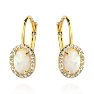 ⭐ Kolczyk złoty Opal owalny otoczony cyrkoniami ♥ Ergold