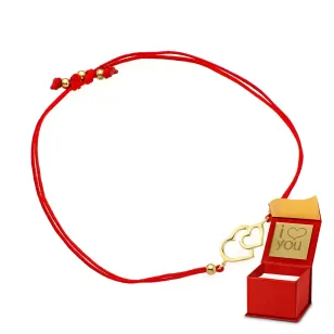 ⭐ Armband zwei Herzen an einer roten Schnur ♥ Ergold