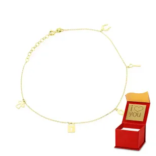 ⭐ Goldenes Armband für Bein Hufeisen Schlüssel Infinity Vorhängeschloss und Engel ♥ Ergold