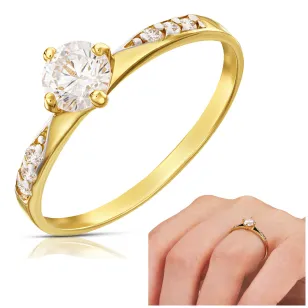 Gold Ring Zirkonie Nur ein blauer Stein 585| ergold