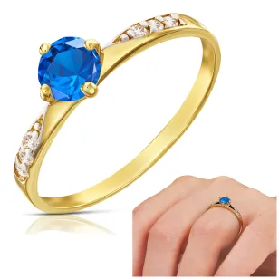 Goldener Ring Zirconie Only Ein blauer Stein 585 | ergold