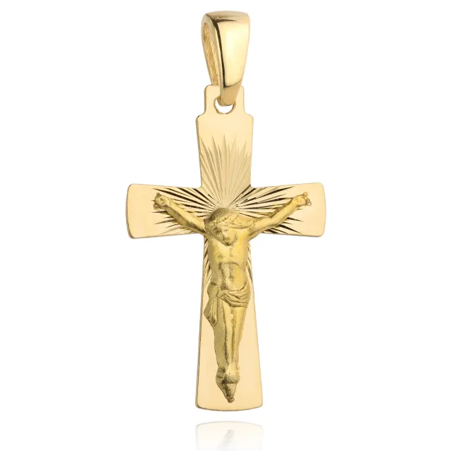 ⭐ Złoty krzyżyk Jezusa ukrzyżowanego w diamentowanej oprawie ♥ Ergold