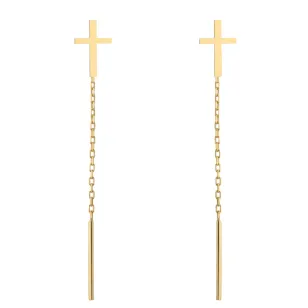 ⭐ Kolczyki przewlekane złote gładkie krzyżyki ♥ Ergold