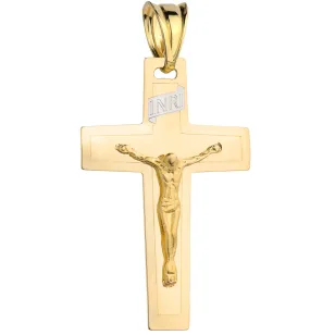 ⭐ Krzyżyk złoty płaski z wypukłym Jezusem na krzyżu ♥ Ergold
