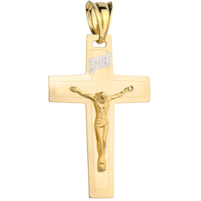 ⭐ Krzyżyk złoty płaski z wypukłym Jezusem na krzyżu ♥ Ergold