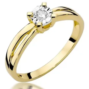 Złoty Pierścionek 585 z diamentem brylant 0,08ct