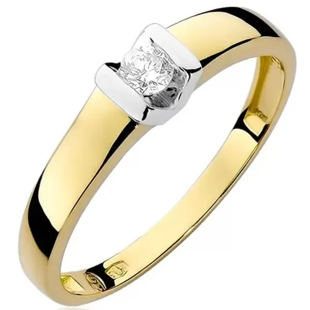 Złoty Pierścionek 585 z diamentem brylant 0,10ct
