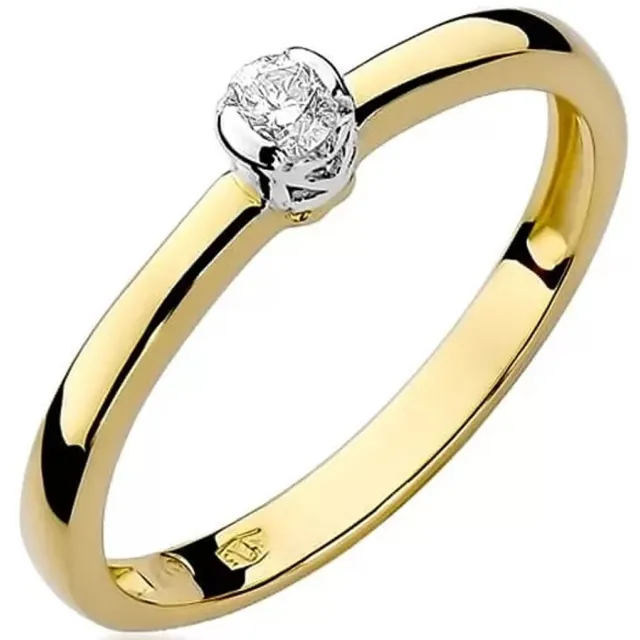 Złoty Pierścionek 585 z diamentem brylant 0,10ct