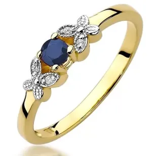Złoty Pierścionek 585 z diamentem szafir 0,15ct