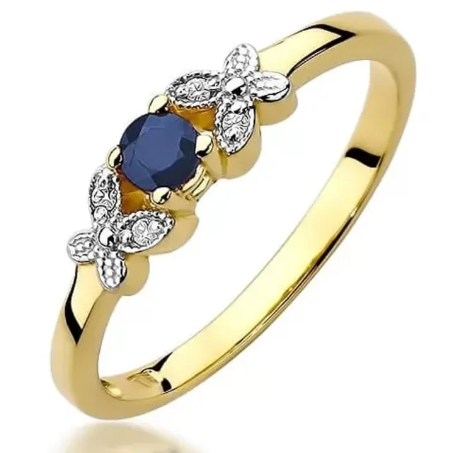 Złoty Pierścionek 585 z diamentem szafir 0,15ct