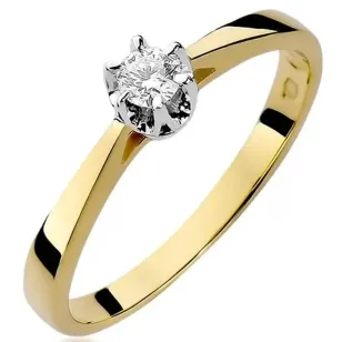 Złoty Pierścionek 585 z diamentem brylant 0,12ct