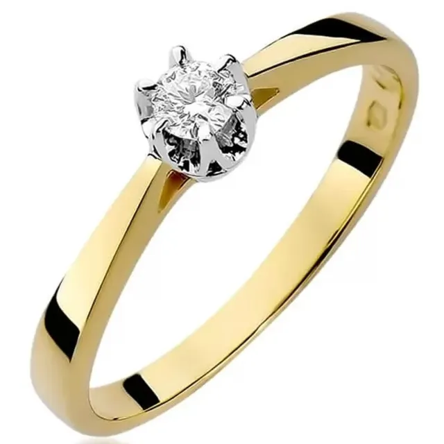 Złoty Pierścionek 585 z diamentem brylant 0,12ct